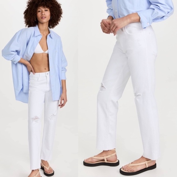 Joe's Jeans The Niki Mid-Rise Boyfriend White‎ Denim Distressed Jeans - Size 23 - Picture 2 of 11